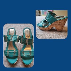 Croft & Barrow Turquoise Open Wedge Cork Heel